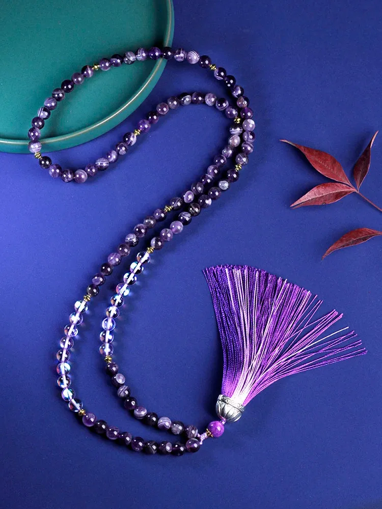 Japamala 108 beads natural stones amethyst，chokers necklaces for women