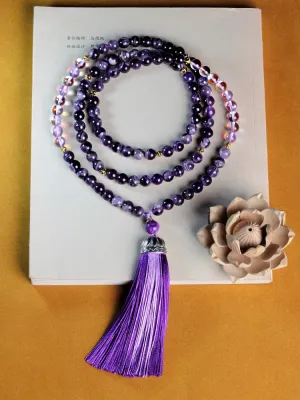 Japamala 108 beads natural stones amethyst，chokers necklaces for women