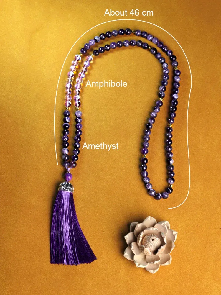 Japamala 108 beads natural stones amethyst，chokers necklaces for women