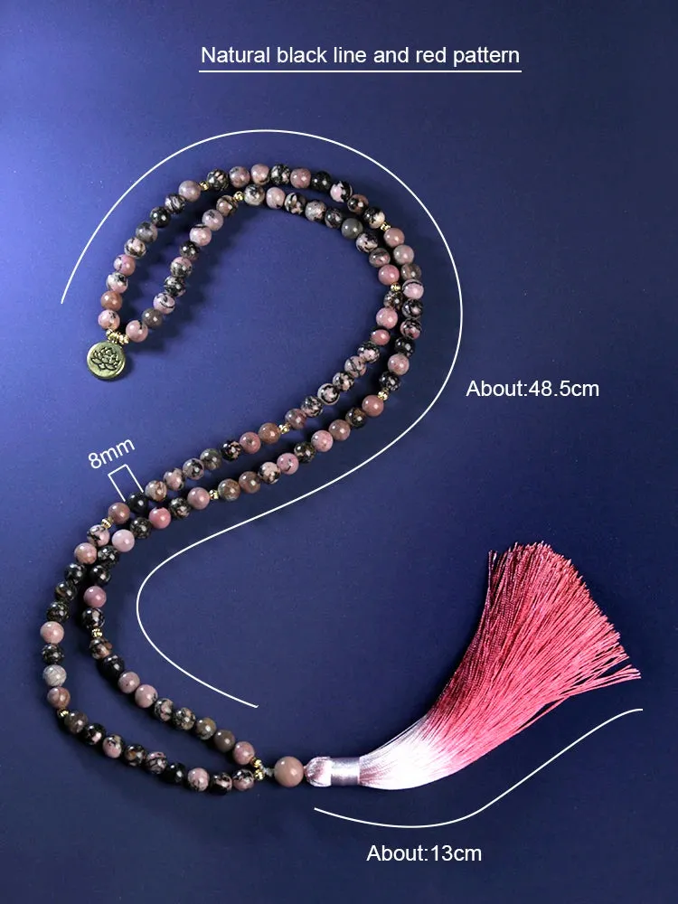 Japamala 108 beads necklaces for woman,Natural Stone necklaces with gradient tassels pendant
