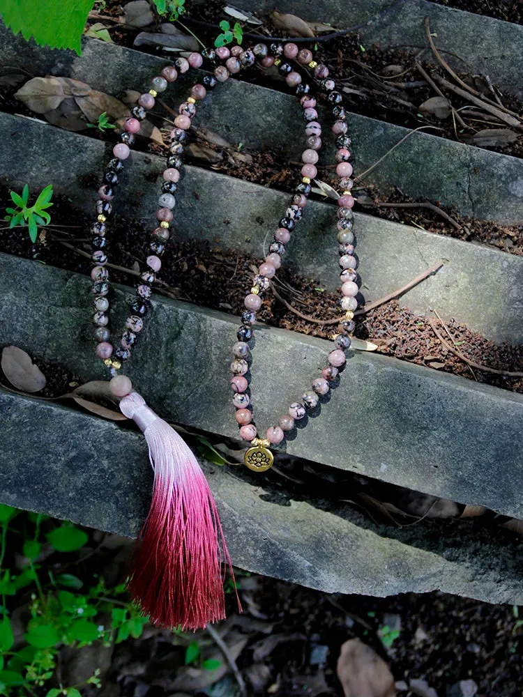 Japamala 108 beads necklaces for woman,Natural Stone necklaces with gradient tassels pendant