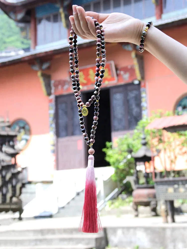 Japamala 108 beads necklaces for woman,Natural Stone necklaces with gradient tassels pendant