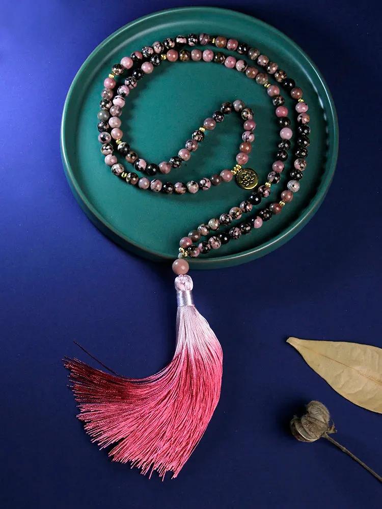 Japamala 108 beads necklaces for woman,Natural Stone necklaces with gradient tassels pendant