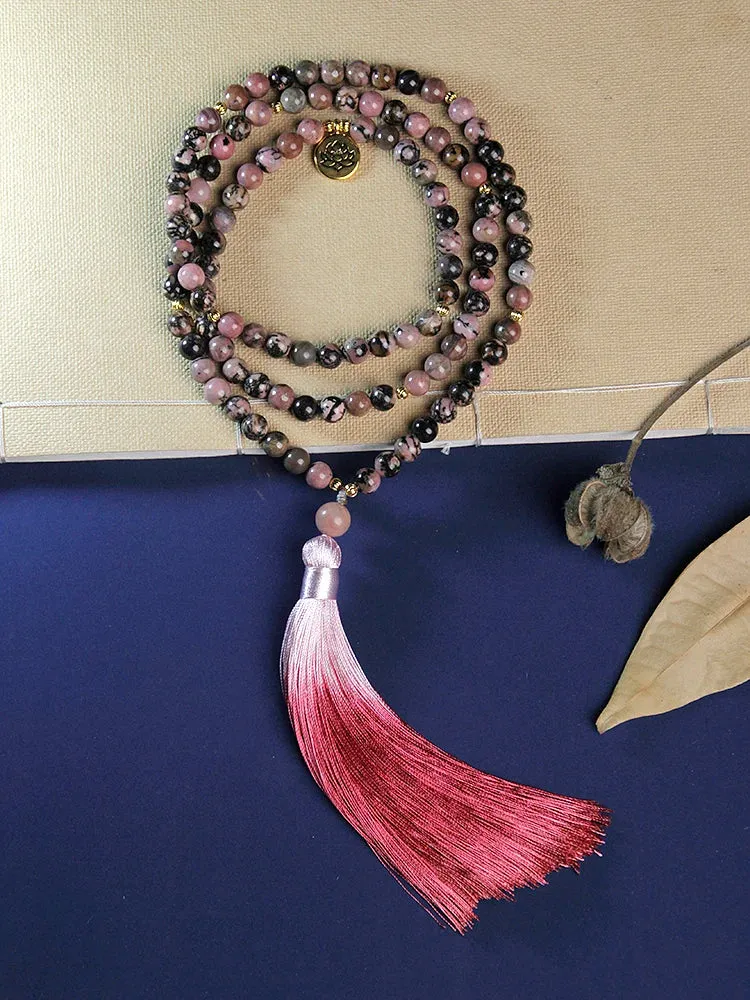 Japamala 108 beads necklaces for woman,Natural Stone necklaces with gradient tassels pendant