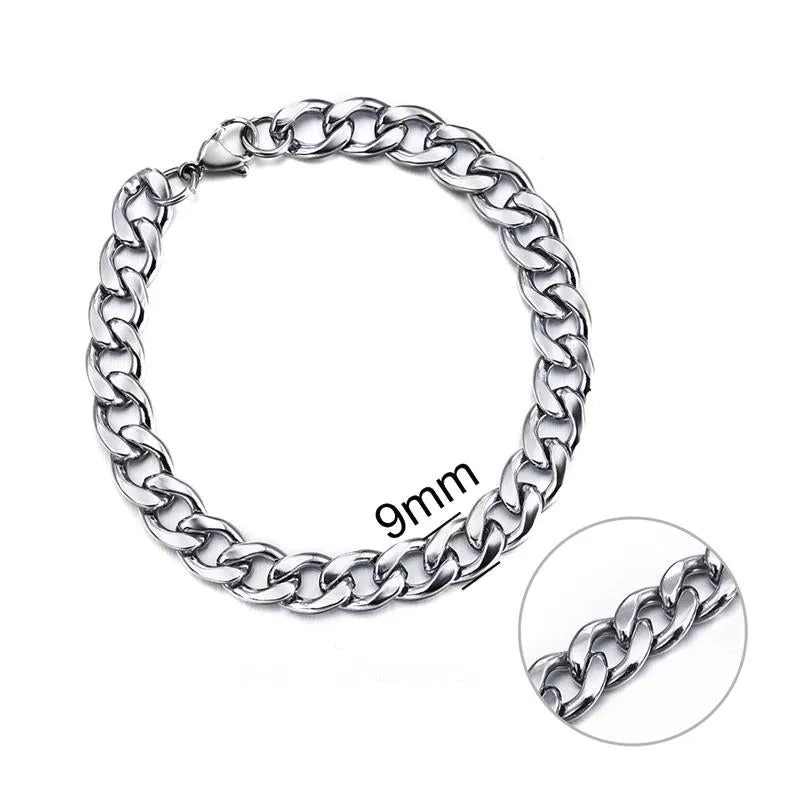 Jiayiqi 3-11 mm Men Chain Bracelet Stainless Steel Curb Cuban Link Chain Bangle for Male Women Hiphop Trendy Wrist Jewelry Gift