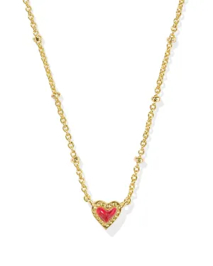 Kendra Scott Mini Ari Heart Satellite Necklace in Gold Red Kyocera Opal