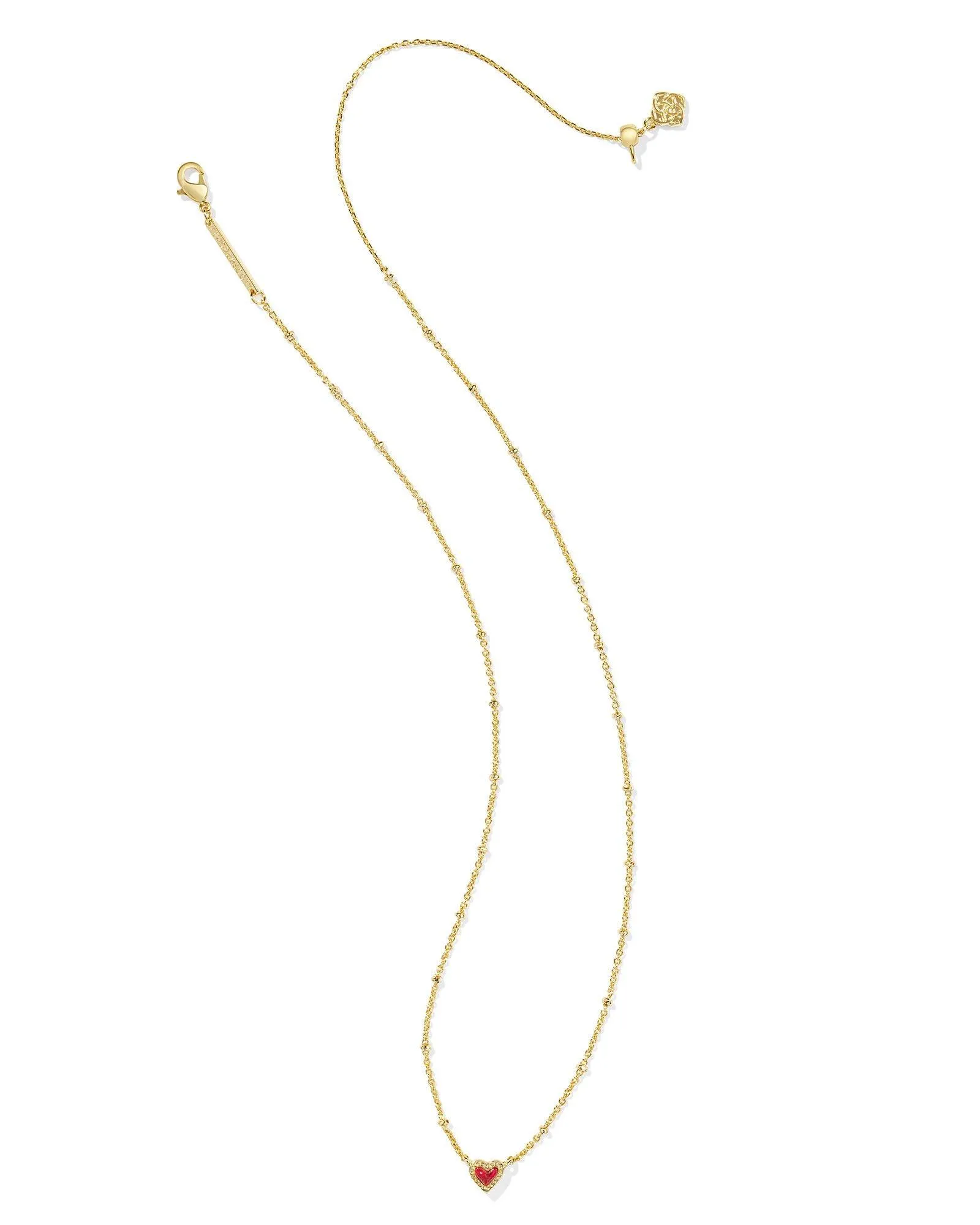Kendra Scott Mini Ari Heart Satellite Necklace in Gold Red Kyocera Opal