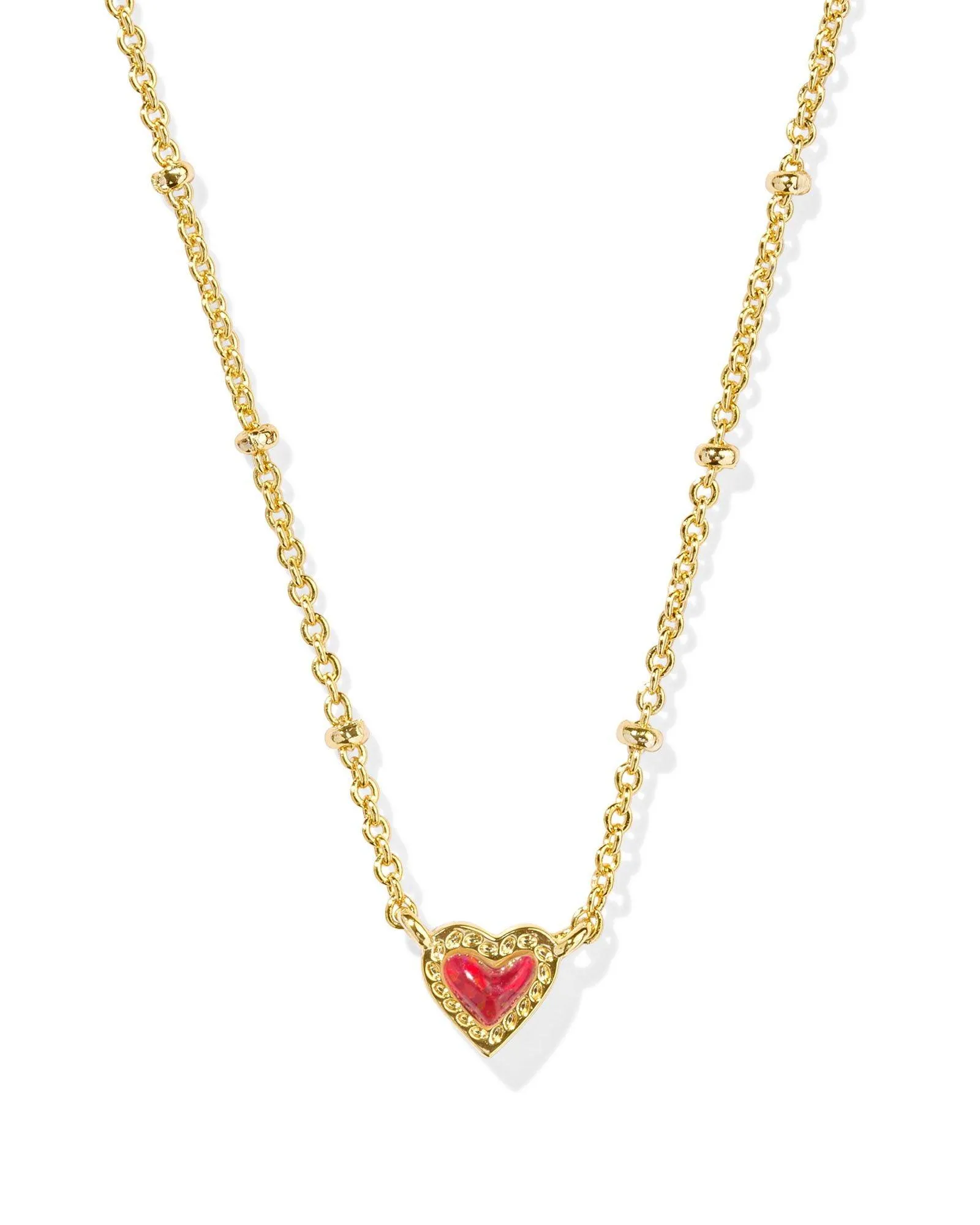 Kendra Scott Mini Ari Heart Satellite Necklace in Gold Red Kyocera Opal