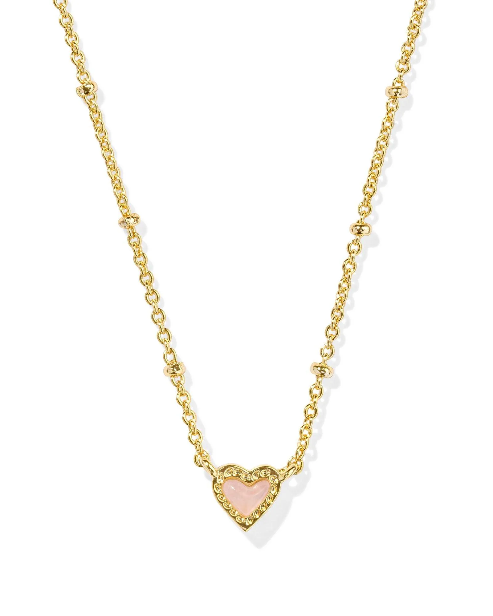 Kendra Scott Mini Ari Heart Satellite Necklace in Gold Rose Quartz