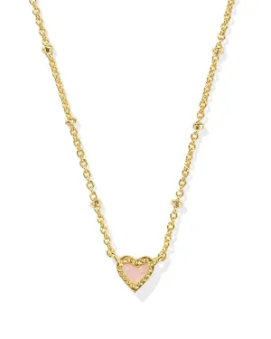 Kendra Scott Mini Ari Heart Satellite Necklace in Gold Rose Quartz