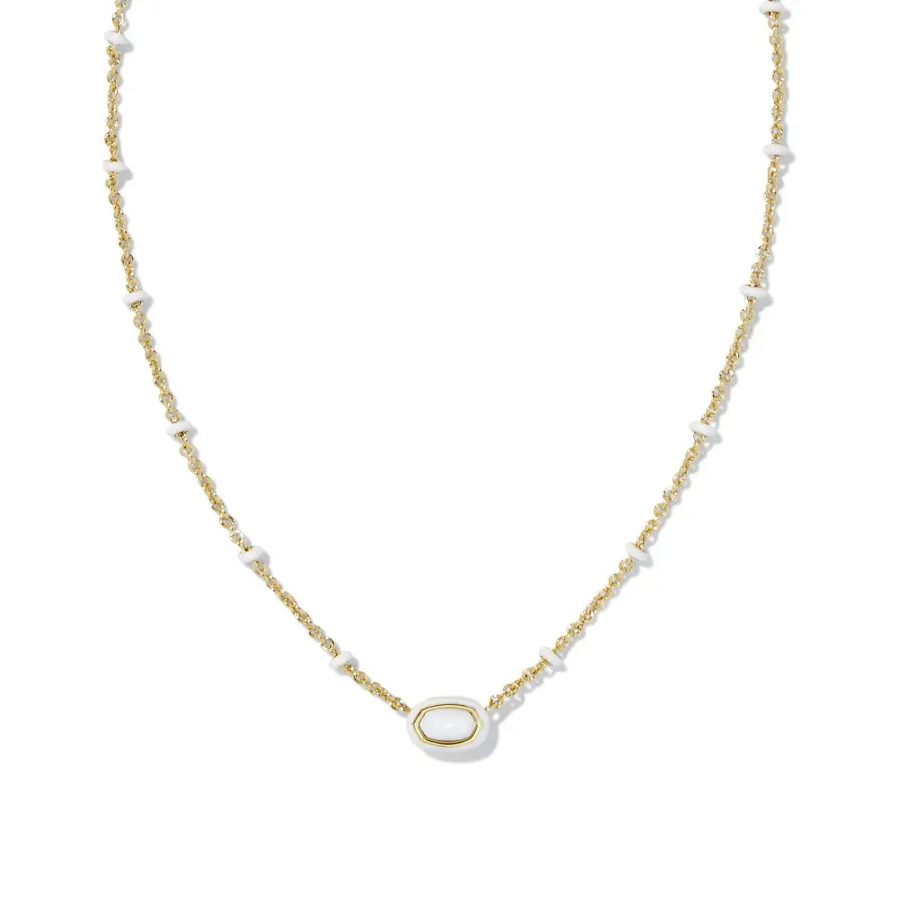 Kendra Scott Mini Elisa Enamel Frame Short Pendant Necklace in White Mother-of-Pearl