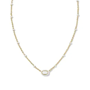 Kendra Scott Mini Elisa Enamel Frame Short Pendant Necklace in White Mother-of-Pearl