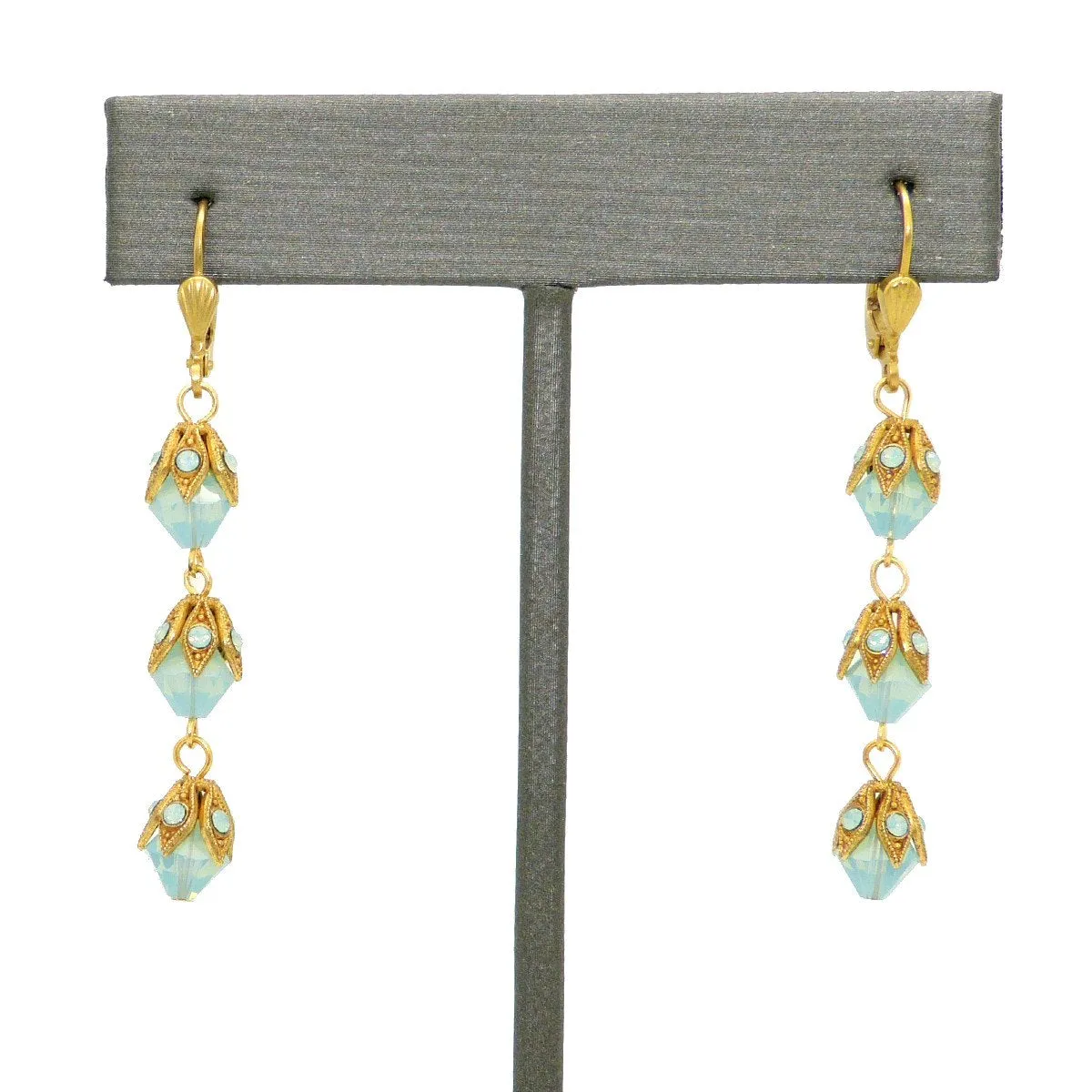 La Vie Parisienne Gold 3 Tier Capped Blue Opal Bead Earrings 9416G Catherine Popesco