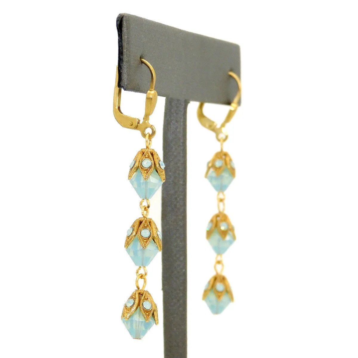 La Vie Parisienne Gold 3 Tier Capped Blue Opal Bead Earrings 9416G Catherine Popesco