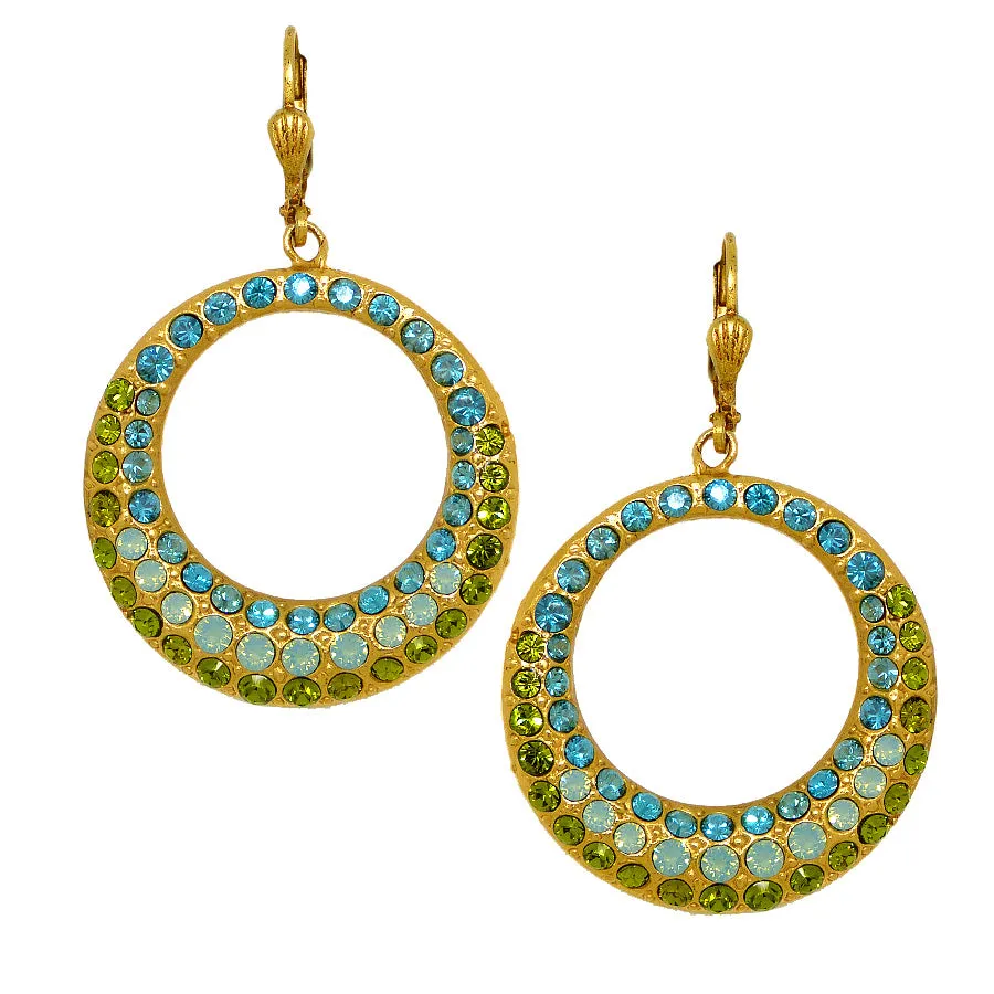 La Vie Parisienne Gold Open Hoop Swarovski Crystal Earrings 4146G Pacific Opal Blue Green