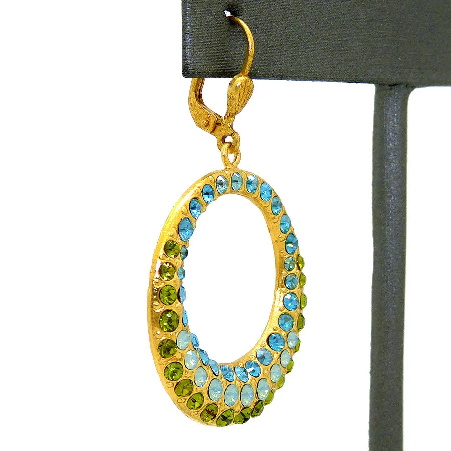 La Vie Parisienne Gold Open Hoop Swarovski Crystal Earrings 4146G Pacific Opal Blue Green