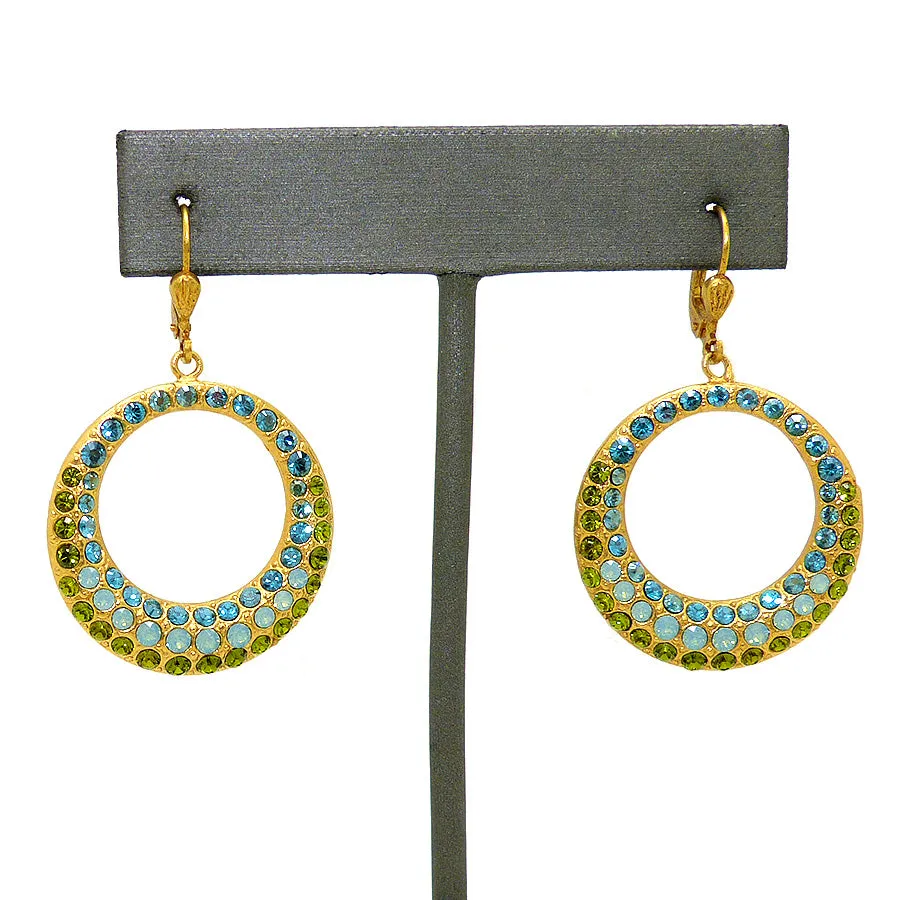 La Vie Parisienne Gold Open Hoop Swarovski Crystal Earrings 4146G Pacific Opal Blue Green