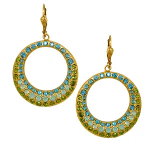 La Vie Parisienne Gold Open Hoop Swarovski Crystal Earrings 4146G Pacific Opal Blue Green