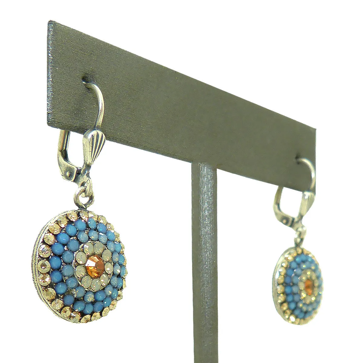 La Vie Parisienne Silver Round Pave Earrings 4148 Air Blue White Opal Citrine