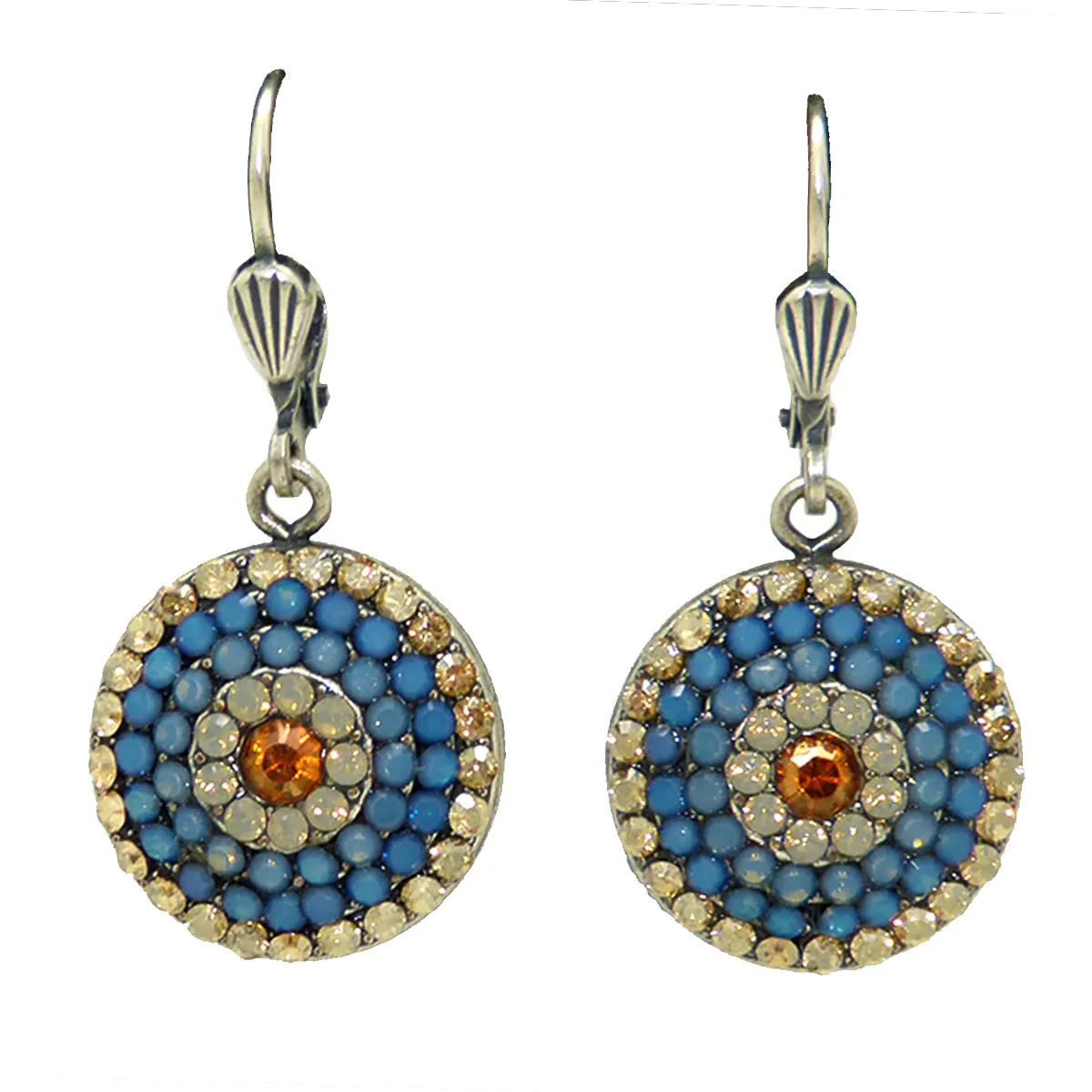 La Vie Parisienne Silver Round Pave Earrings 4148 Air Blue White Opal Citrine