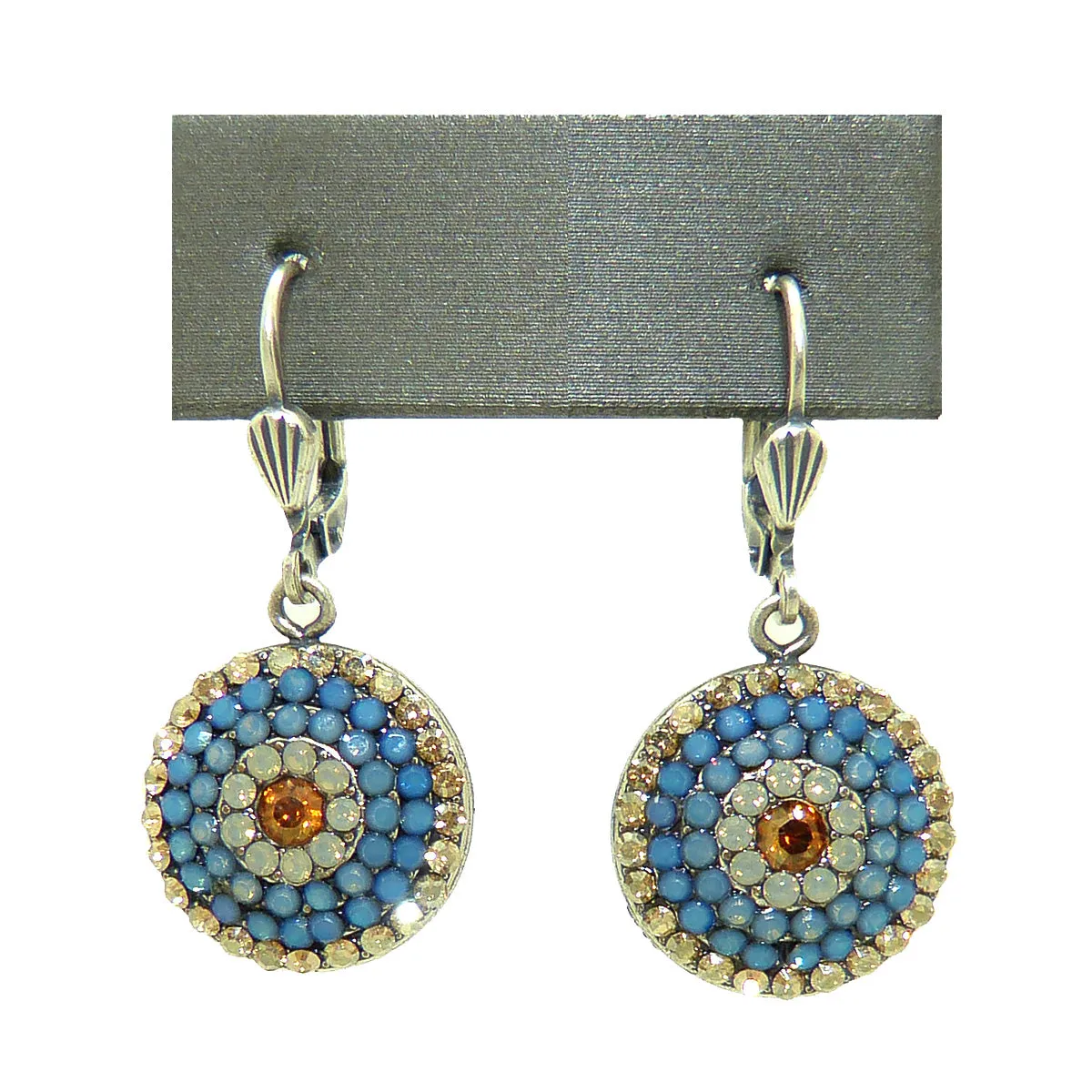 La Vie Parisienne Silver Round Pave Earrings 4148 Air Blue White Opal Citrine
