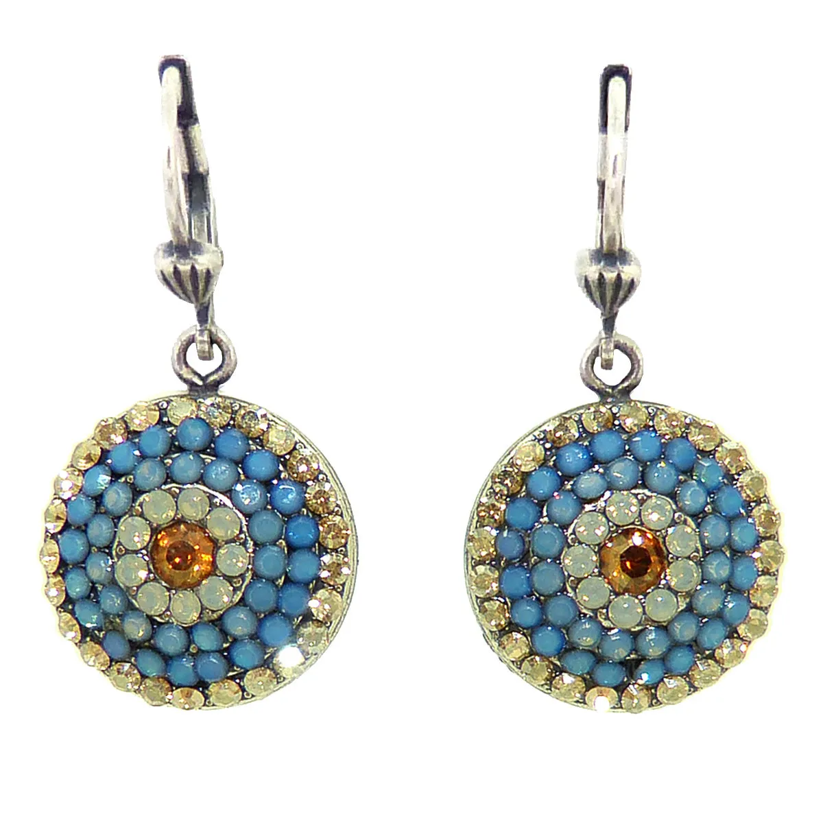 La Vie Parisienne Silver Round Pave Earrings 4148 Air Blue White Opal Citrine