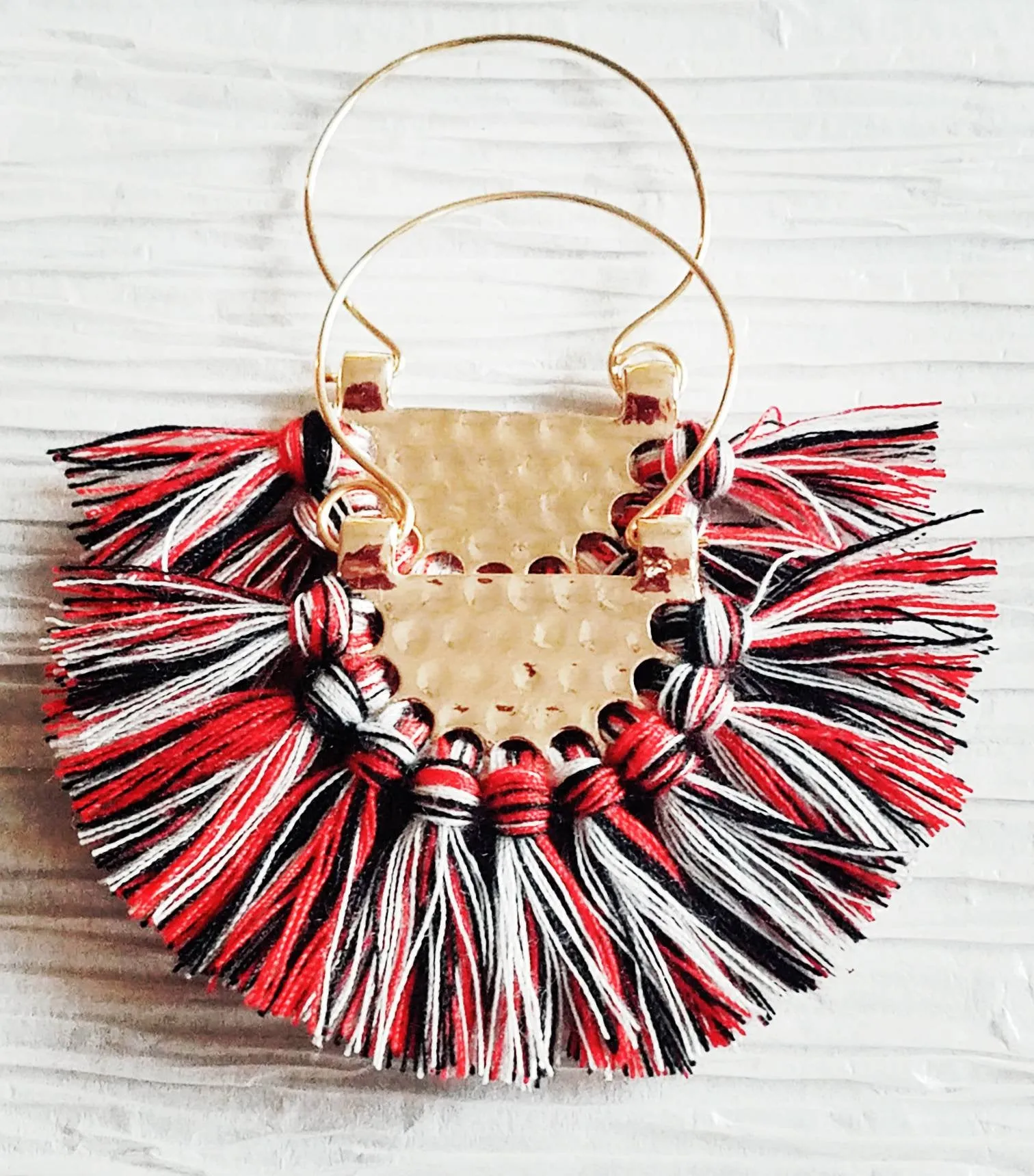 Large Black Fringe Crescent Fan Shape Hoop Statement Trendy Atlanta Falcons Georgia Bulldogs, Fanfare Earrings