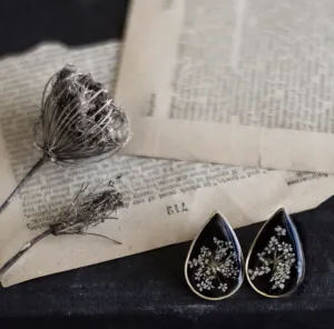 Large Teardrop Studs - Queen Anne's Lace