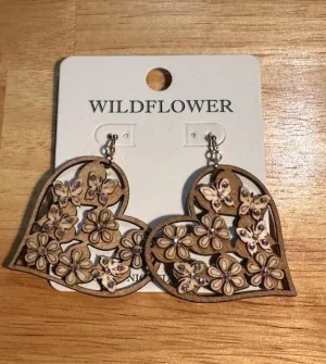 Large Wood Heart Earrings