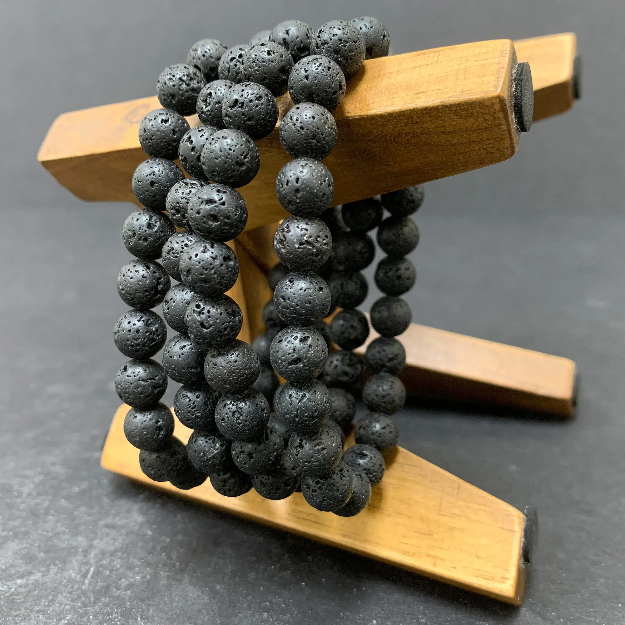 Lava Stone Gemstone 8mm Round Bead Unisex Stretch Bracelet