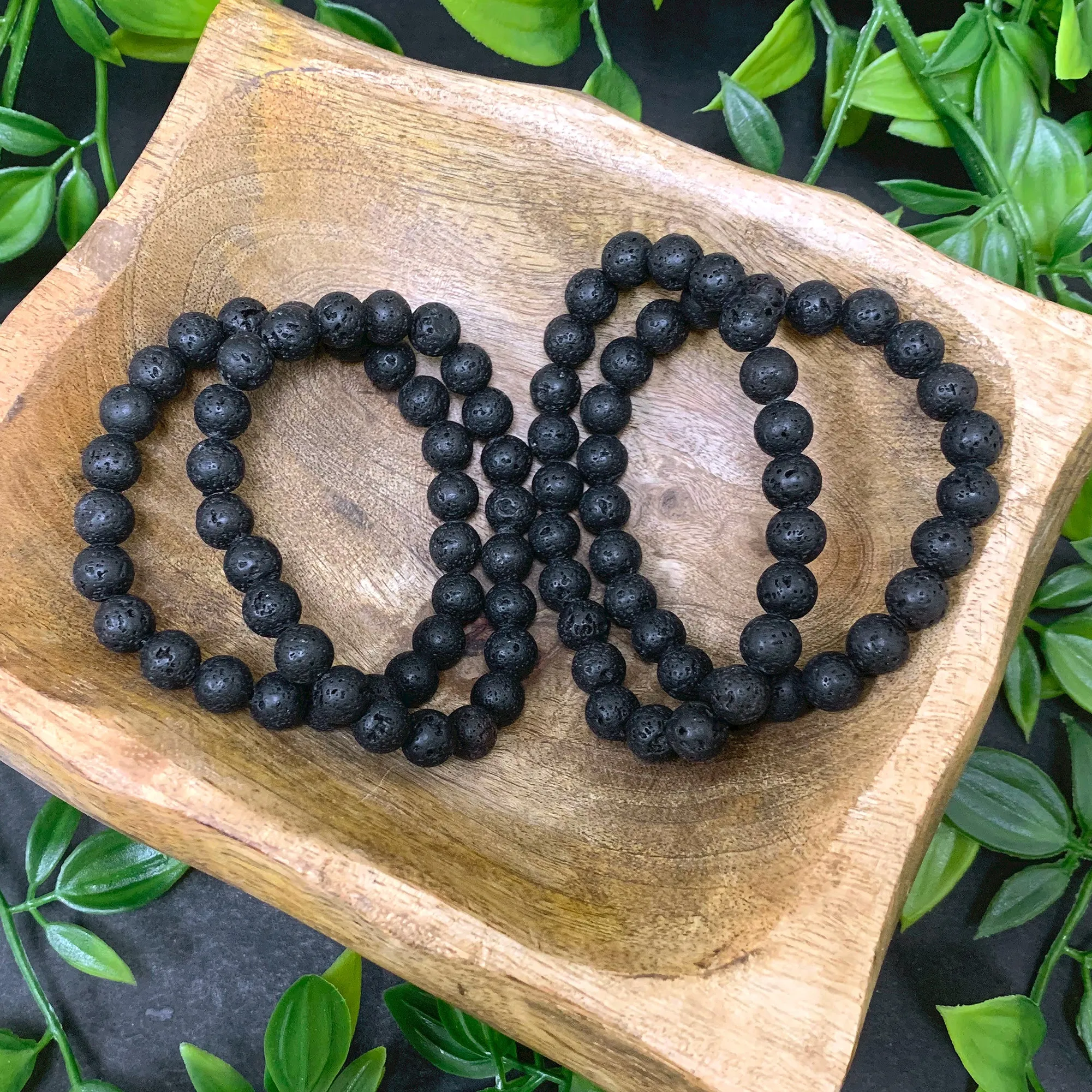 Lava Stone Gemstone 8mm Round Bead Unisex Stretch Bracelet
