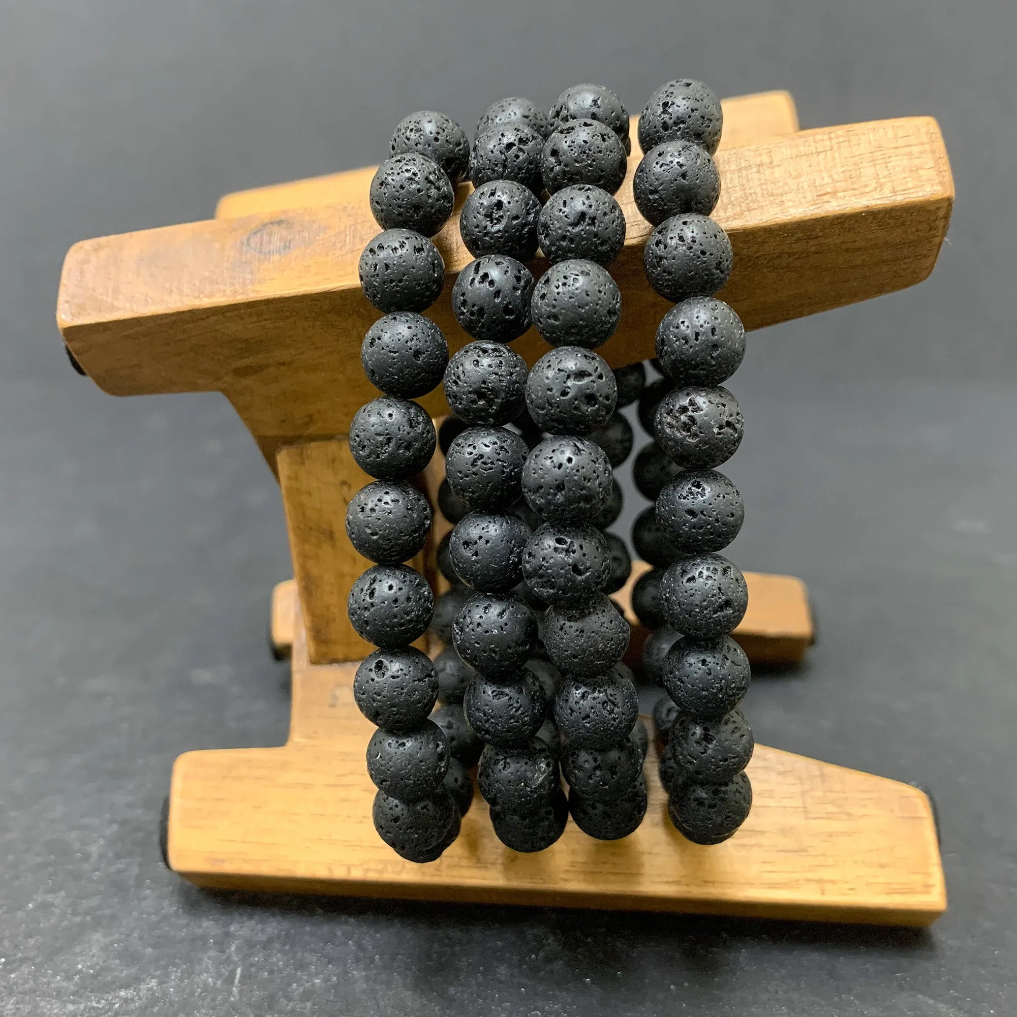 Lava Stone Gemstone 8mm Round Bead Unisex Stretch Bracelet