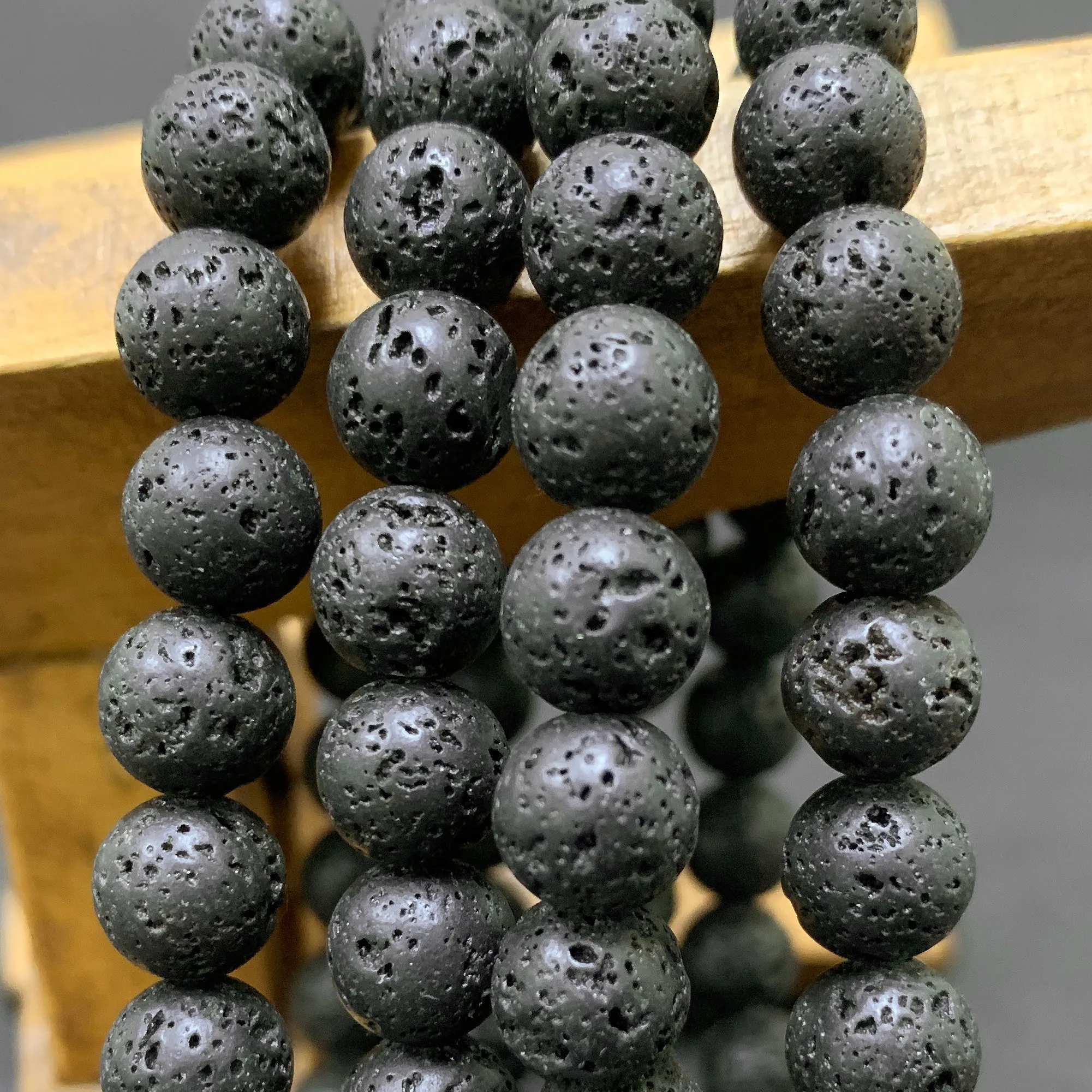 Lava Stone Gemstone 8mm Round Bead Unisex Stretch Bracelet