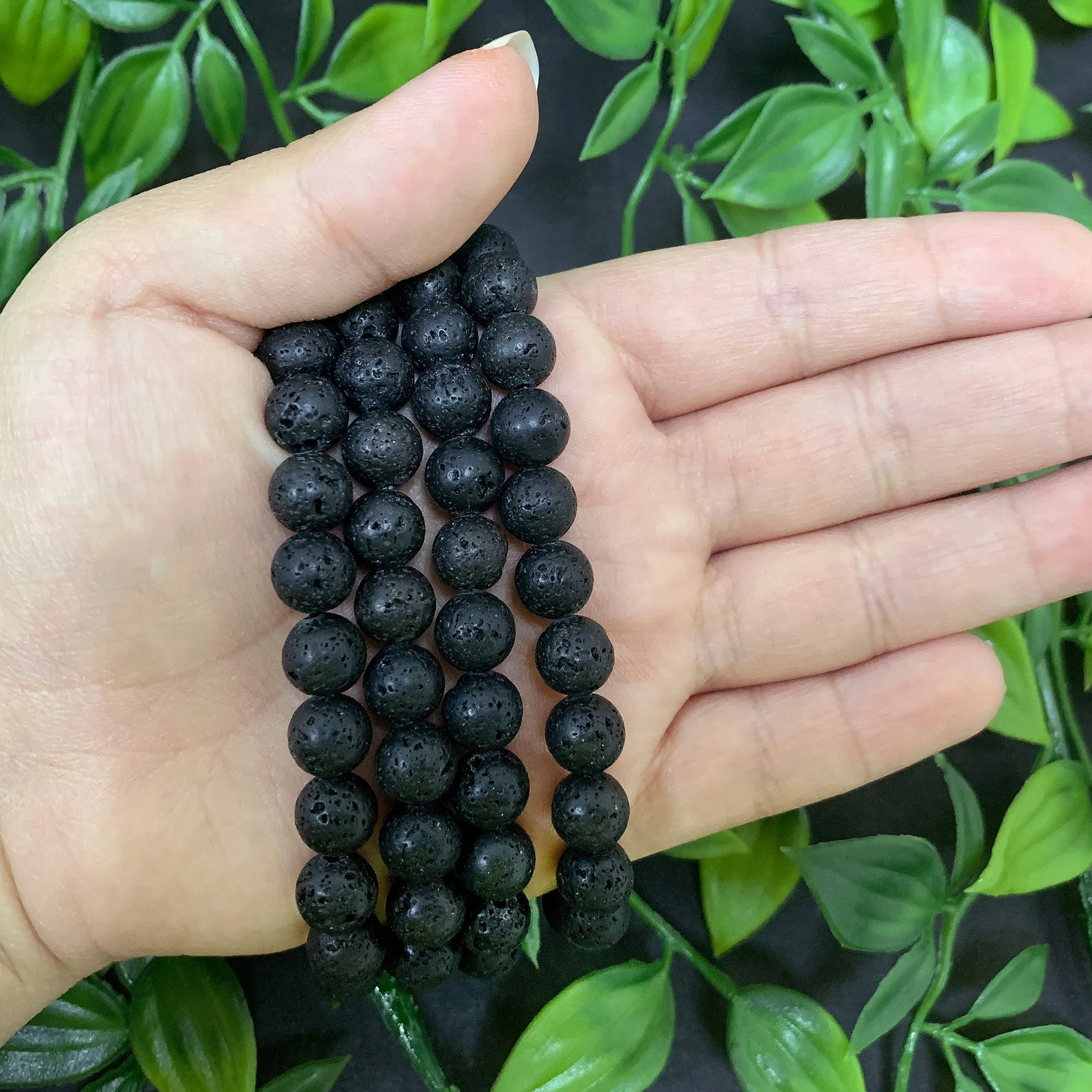 Lava Stone Gemstone 8mm Round Bead Unisex Stretch Bracelet