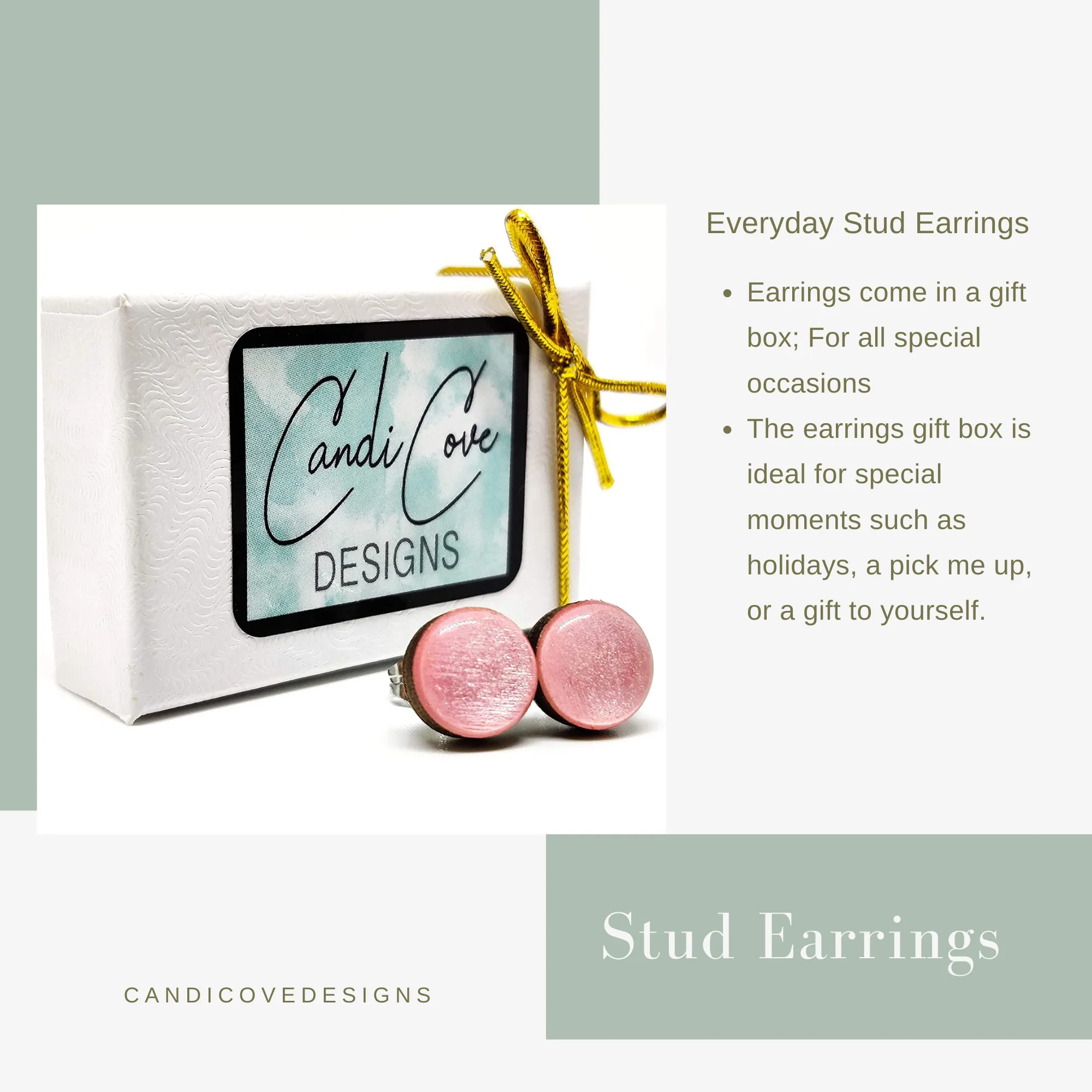Light Pink Sparkle Stud Earrings by Candi Cove Designs