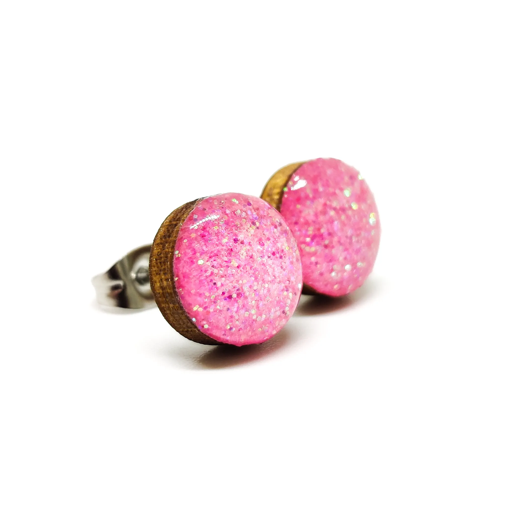 Light Pink Sparkle Stud Earrings by Candi Cove Designs