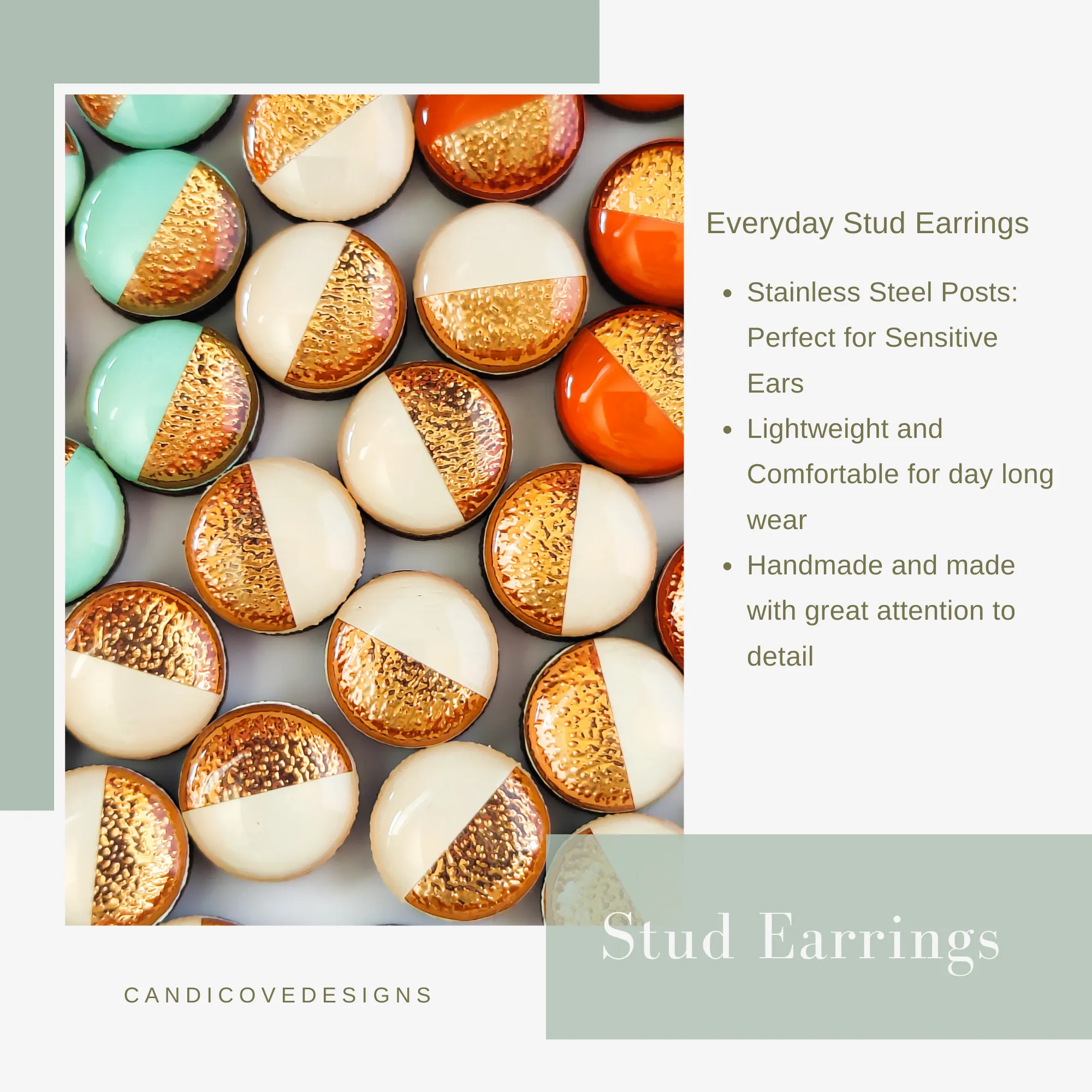 Light Pink Sparkle Stud Earrings by Candi Cove Designs