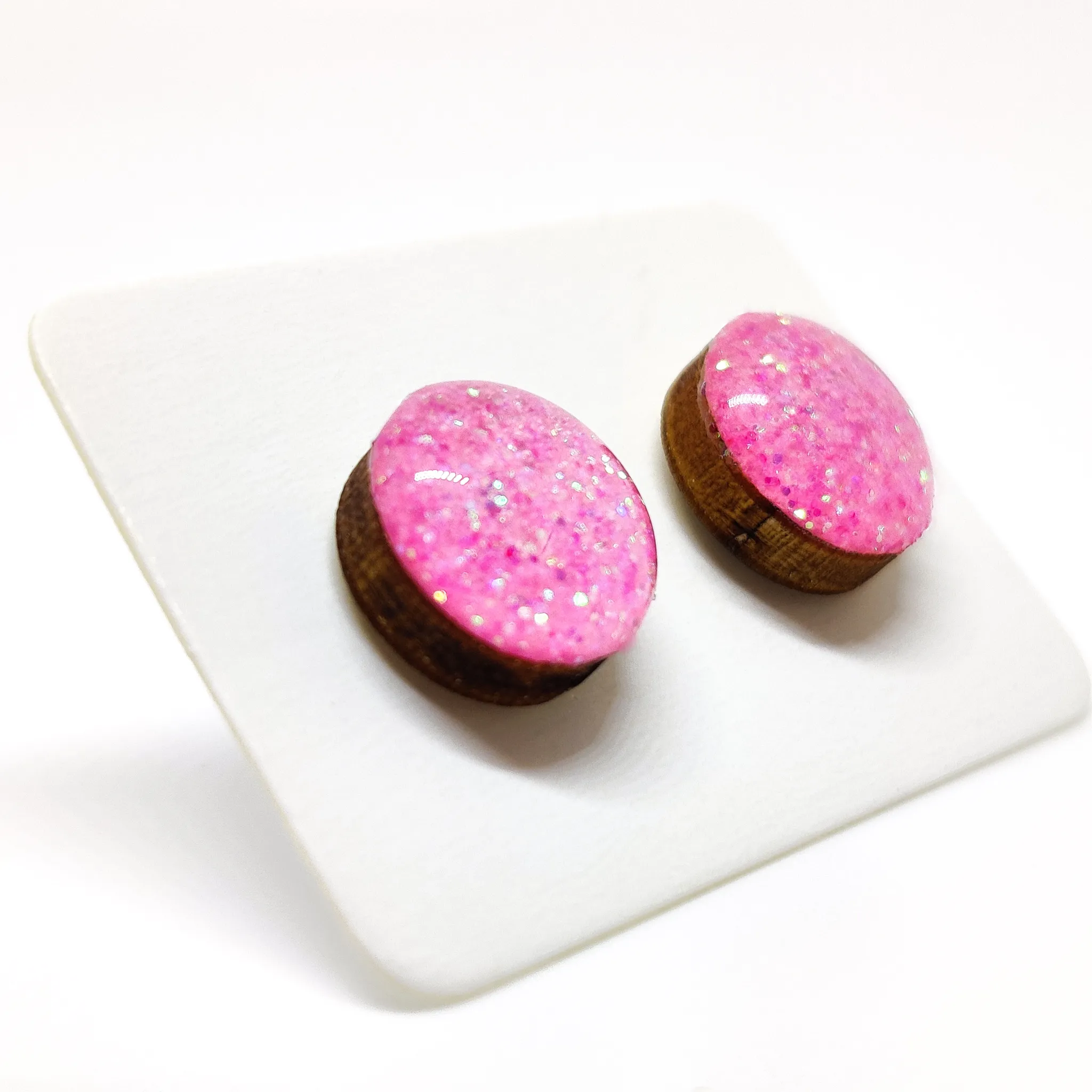 Light Pink Sparkle Stud Earrings by Candi Cove Designs