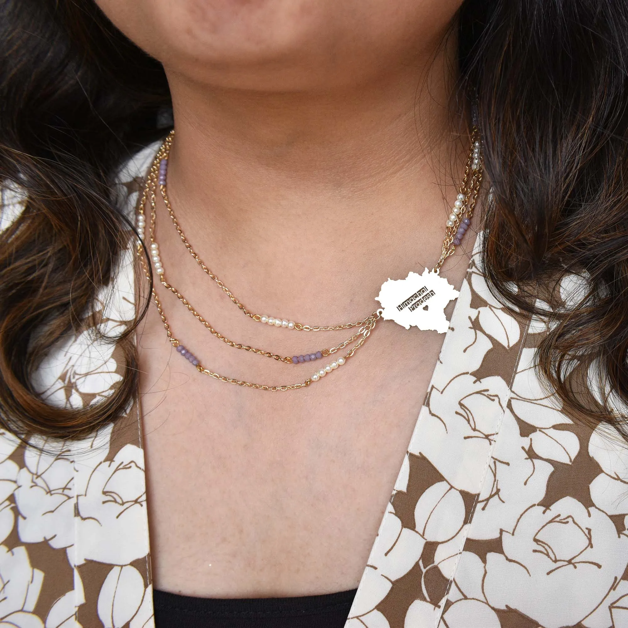 Lilac Asymmetric Layered State Necklace