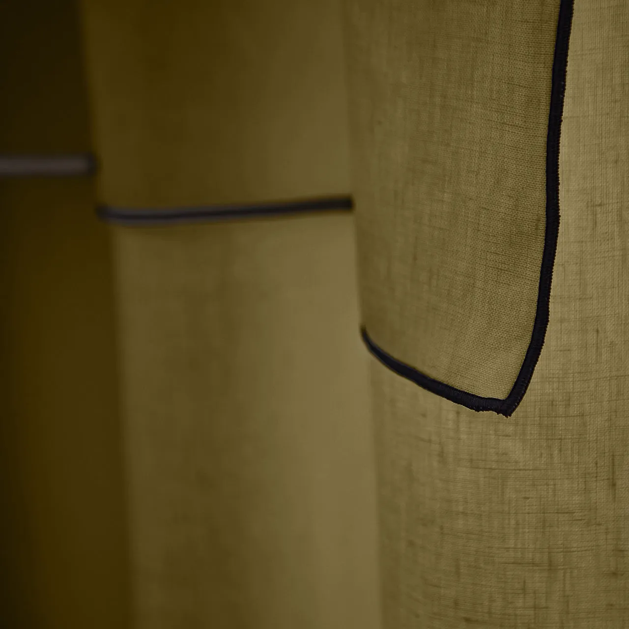 Linen Curtain panel with bourdon edge - Green Olive