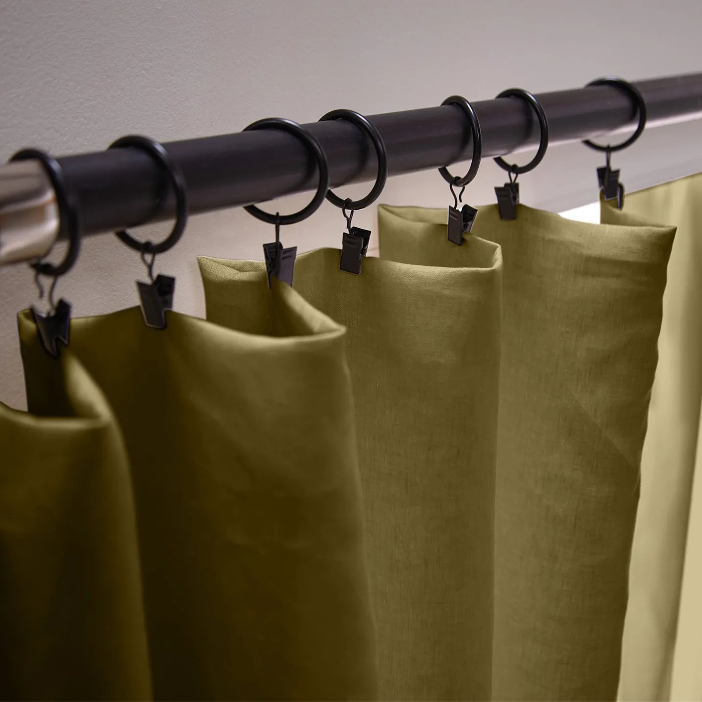 Linen Curtain panel with bourdon edge - Green Olive