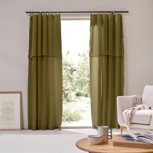 Linen Curtain panel with bourdon edge - Green Olive