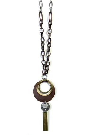 Lost And Found Mixed Chains With Stacked Rings Pendant And Dangle Necklace
