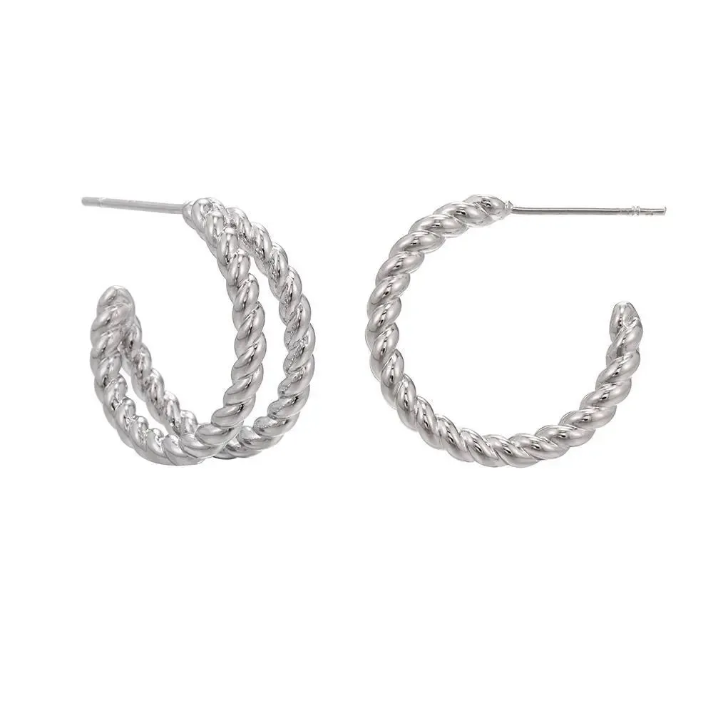 LOVCIA C-shaped Geometric Twist Gold Earrings for Fashionable Women