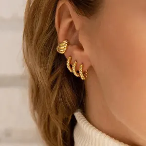 LOVCIA C-shaped Geometric Twist Gold Earrings for Fashionable Women