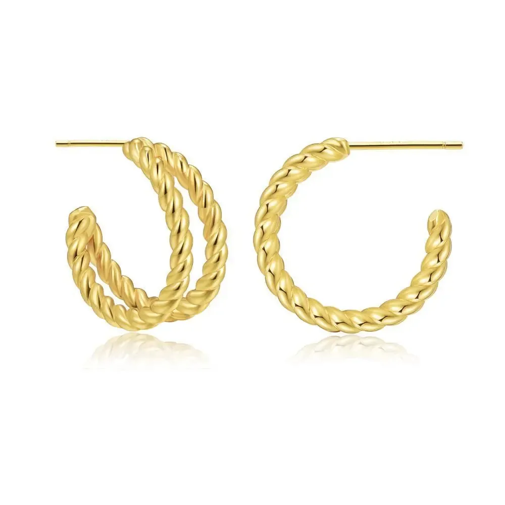 LOVCIA C-shaped Geometric Twist Gold Earrings for Fashionable Women