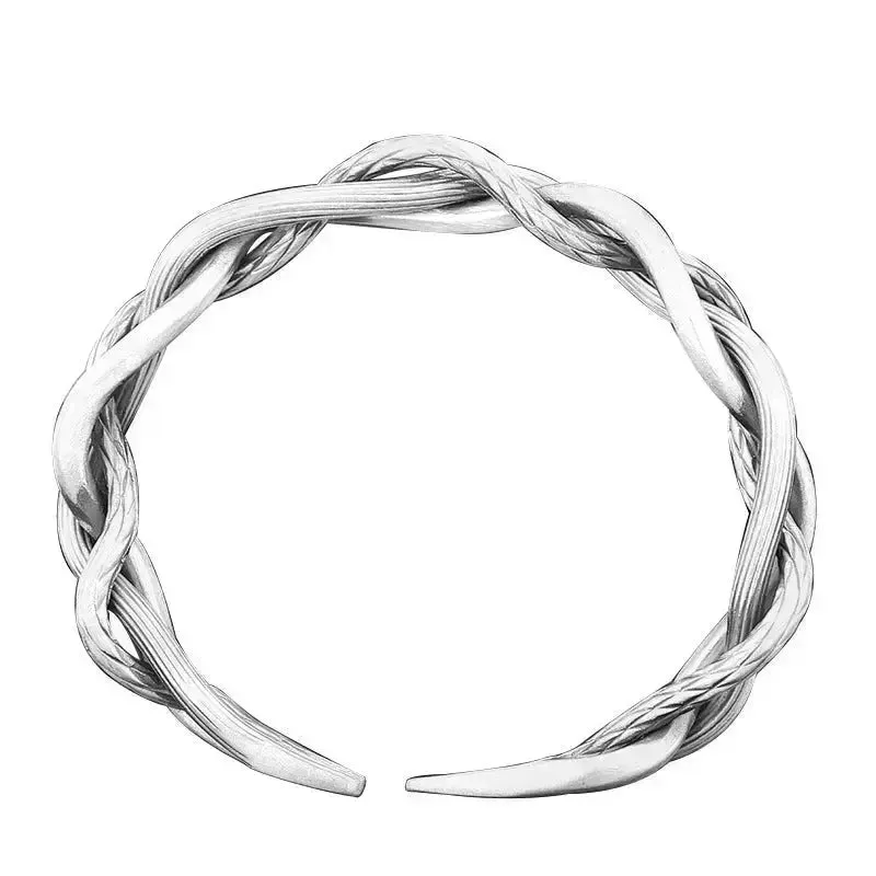 LOVCIA Sterling Silver Three-Strand Twisted Open Cuff Bracelet for Women - Adjustable Vintage Bangle