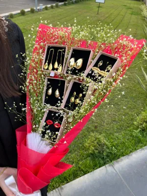 Love Wrapped in Gold: A Unique Valentine’s Bouquet of Earrings