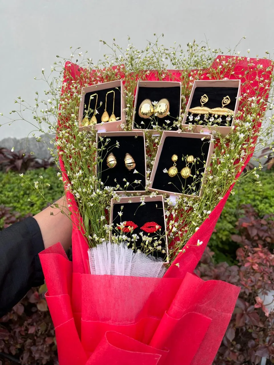 Love Wrapped in Gold: A Unique Valentine’s Bouquet of Earrings