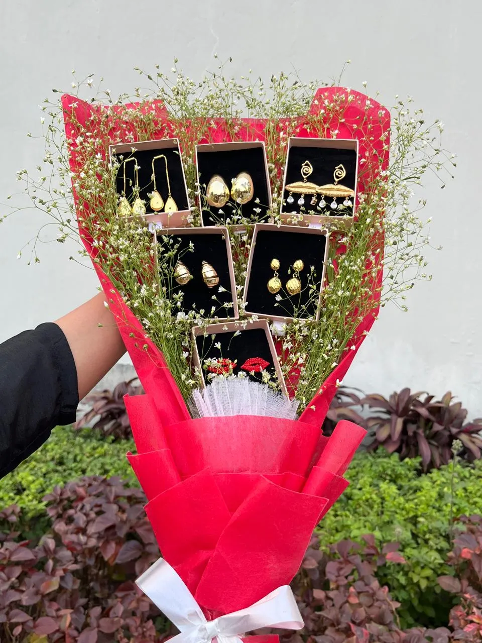 Love Wrapped in Gold: A Unique Valentine’s Bouquet of Earrings